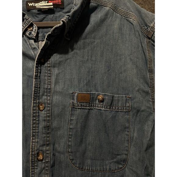 Wrangler Shirt Mens 2XL XXL Denim Riggs Button Up Western Blue Workwear - Picture 2 of 7